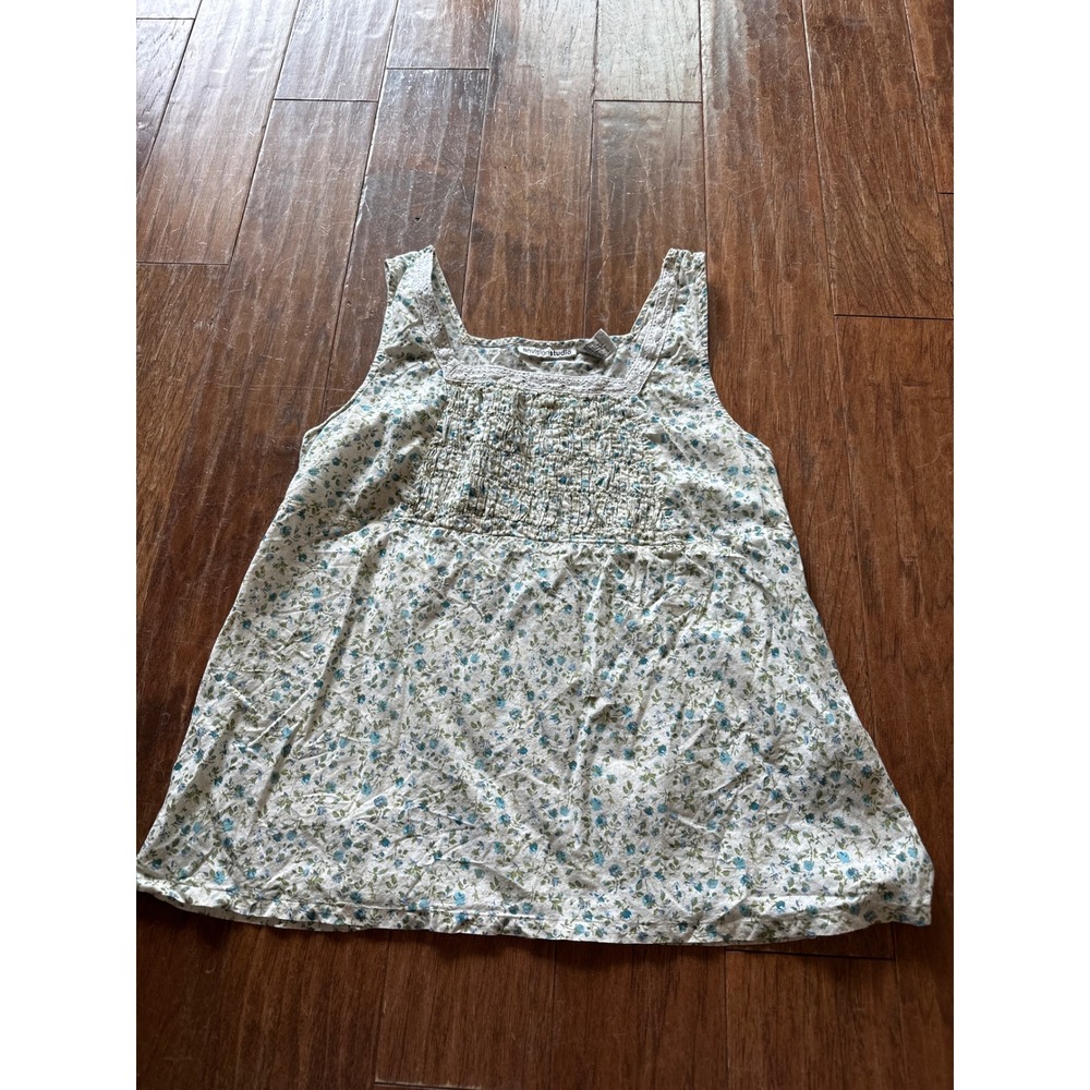 Vintage Envision Studio Floral Smocked Tank Top 1X  Womens Cottagecore‎ Blue